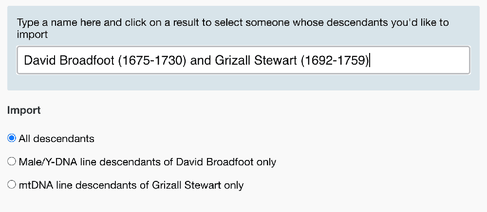 The updated WATO overlay now has additional options when you drop in your GEDCOM allowing you to restrict your import to just direct Y- or mtDNA descendants.