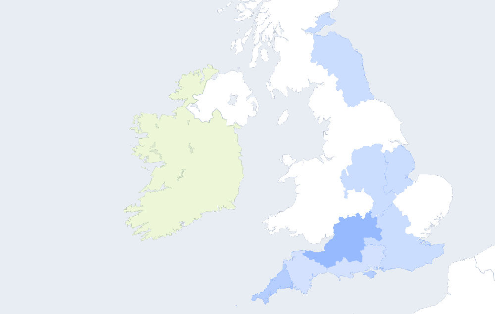 The English county breakdown at the Living DNA testing site