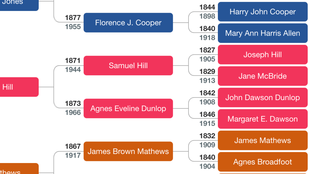 Tree view showing birth and death dates