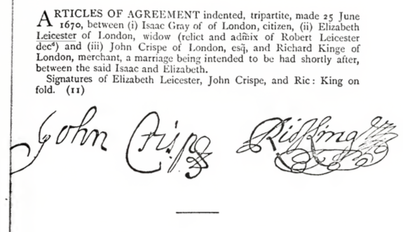 Articles of agreement document from 1670