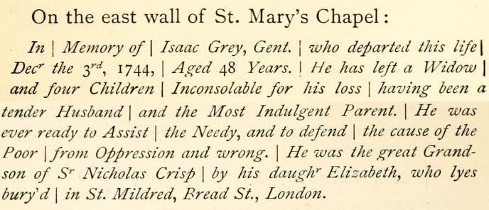 A transcription of the memorial to Isaac Grey in Lambourn