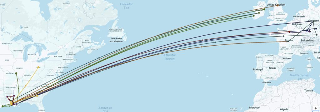 Leah's ancestral birthplaces with 7 generations shown