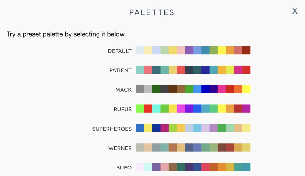 Colour palettes available within Ancestral Trees