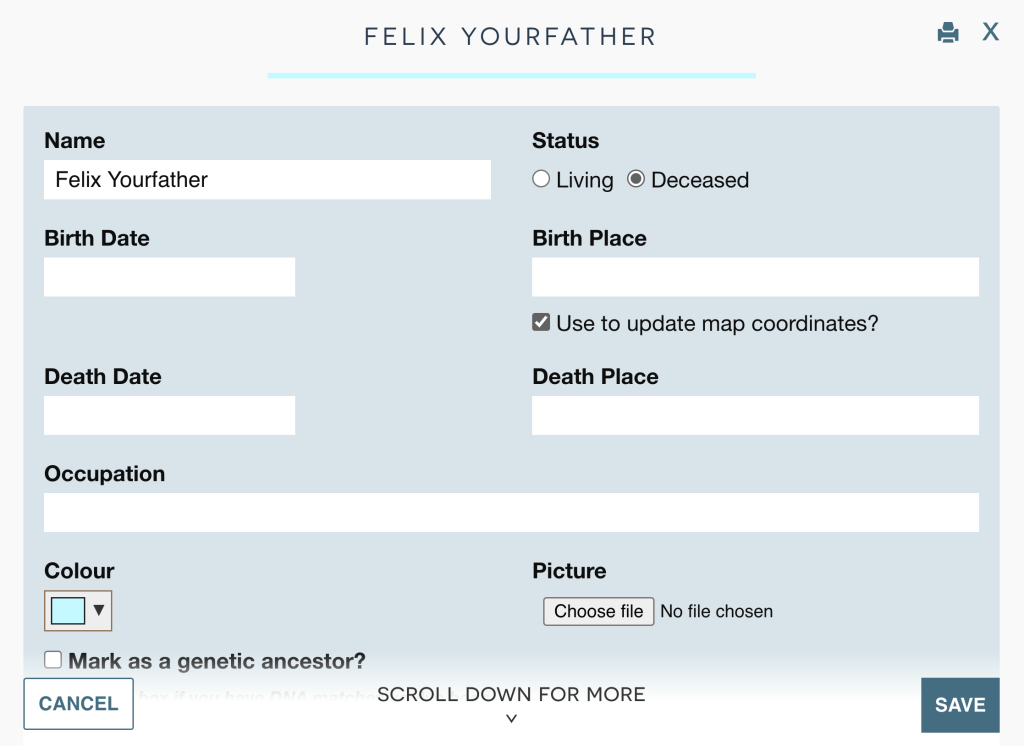 The edit person form