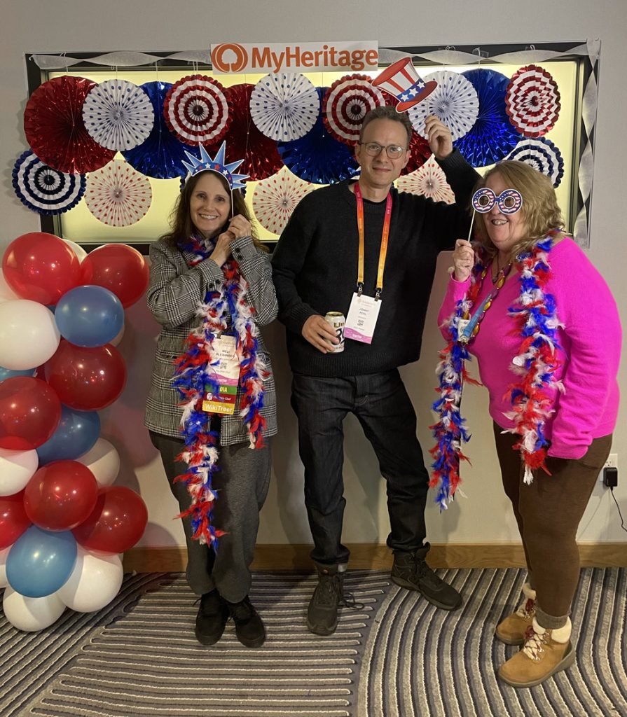 Jonny with Meli and Patricia at the RootsTech 2026 MyHeritage Friends event