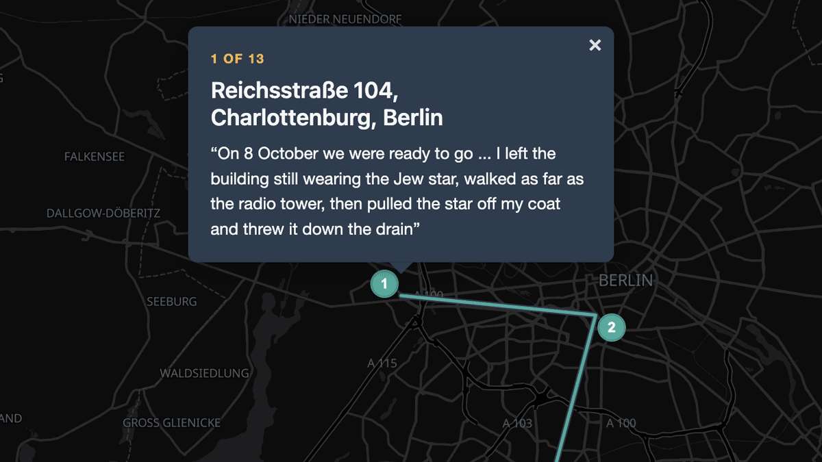Fragment of map showing escape to Switzerland from Berlin